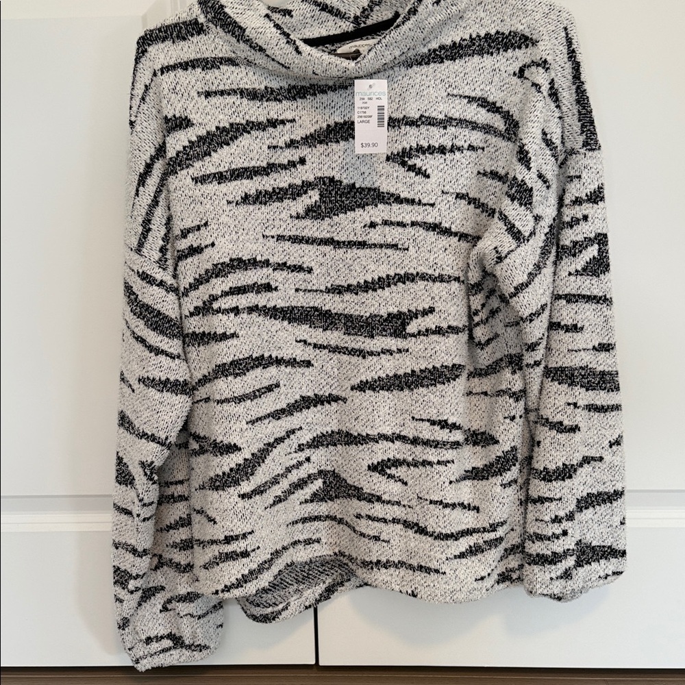 Maurices Black and White Zebra Print Cowl Neck Sweater